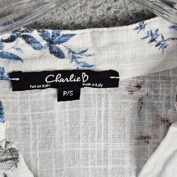 Charlie B Floral Henley Shirt Made in Italy Size P/S - Picture 6 of 9